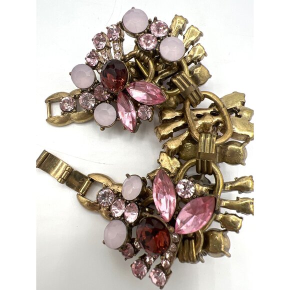 Vintage Pink Rhinestone Bracelet Aurora Style Opaline Cabochons 6.75” - Picture 9 of 9